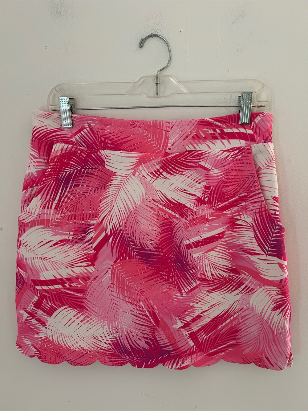 Stella Parker  Pink Palm-Print Scallop Hem  Golf Skort  sz S